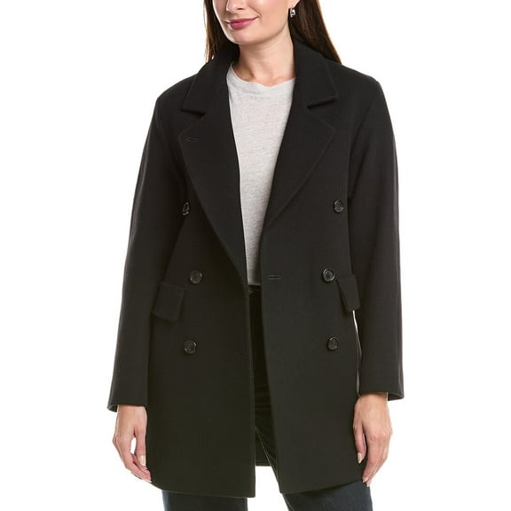 FLEURETTE womens  Double Breasted Wool Coat, 10, Black