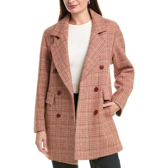 FLEURETTE womens  Double Breasted Wool Coat, 12, Red