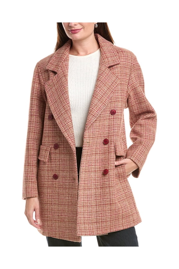 womens Double Breasted Wool Coat, 14, Red
