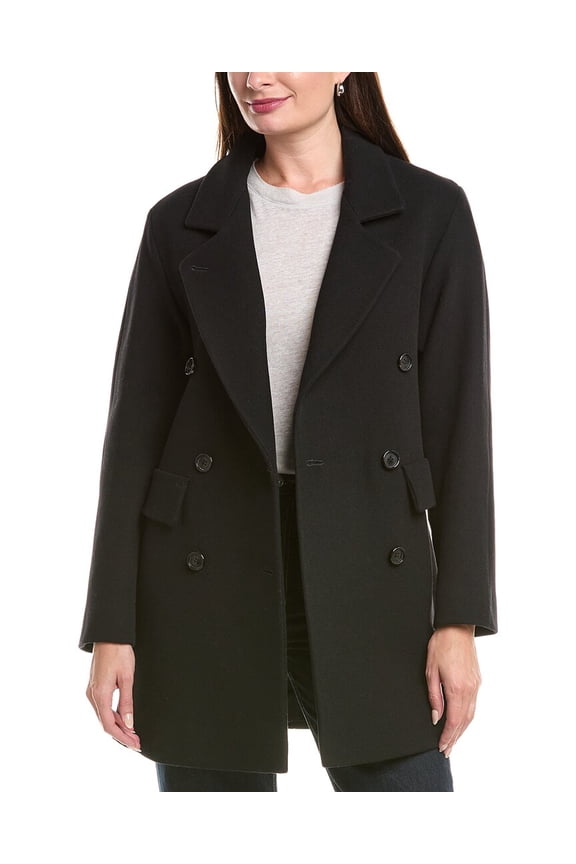 womens Double Breasted Wool Coat, 2, Black
