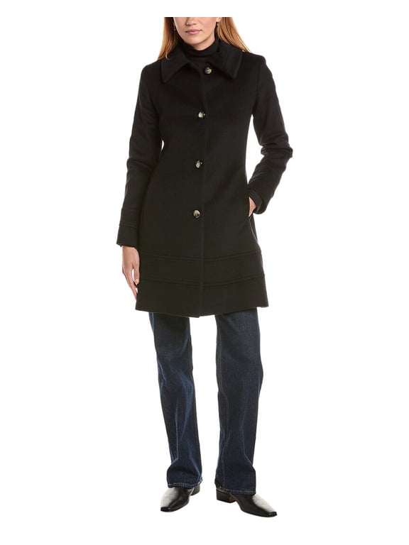 womens  Fit & Flare Wool-Blend Coat, 6, Black