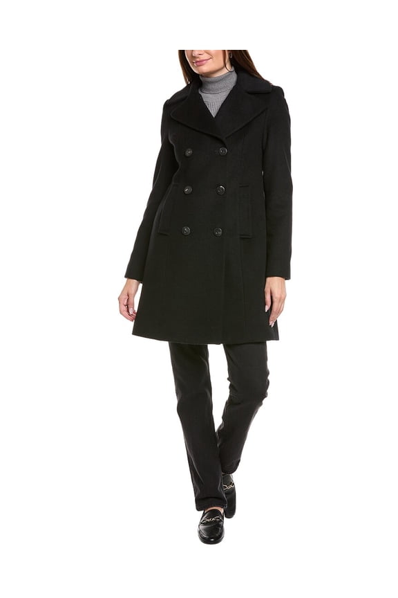 womens Tailored Double-Breasted Wool-Blend Coat, 6, Green