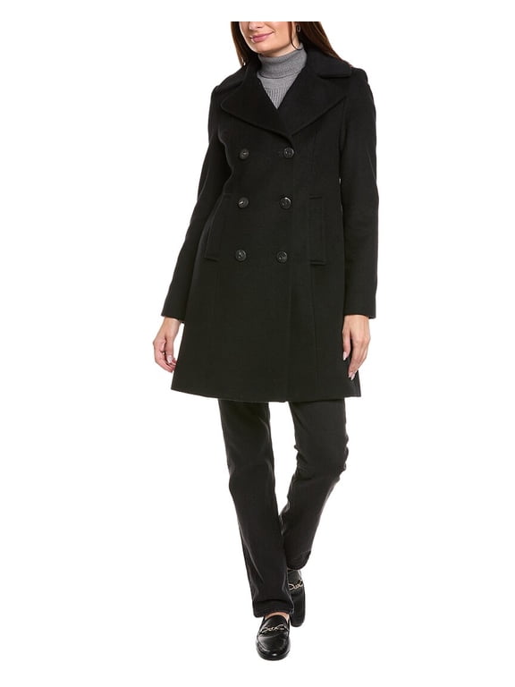 womens Tailored Double-Breasted Wool-Blend Coat, 6, Green