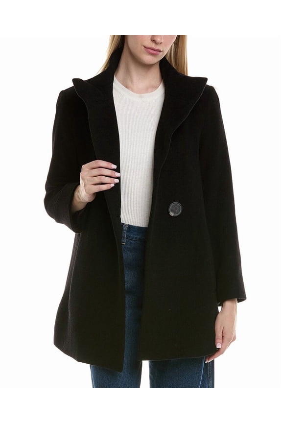 womens Wool-Blend Coat, 4, Black