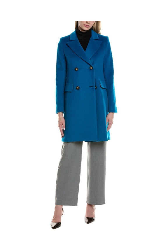 womens Wool-Blend Coat, 4, Blue