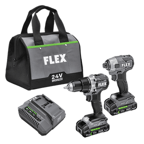 FLEX FXM201-2A 24V BRUSHLESS CORDLESS 2 TOOL COMBO KIT 1/2" 2 SPEED DRILL DRIVER & 1/4" HEX IMPACT DRIVER W/ 2 2.5H LITHIUM BATTERY + CHARGER