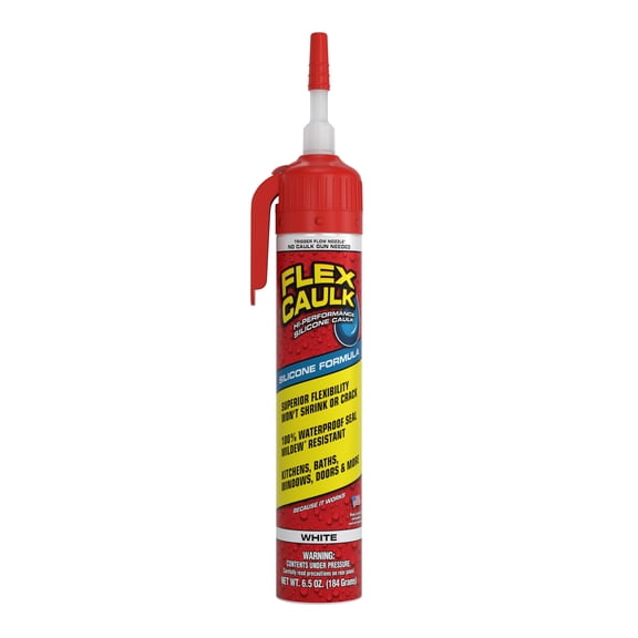 FLEX SILICONE CAULK- WHT, Trigger Flow Nozzle, No Caulk Gun Needed