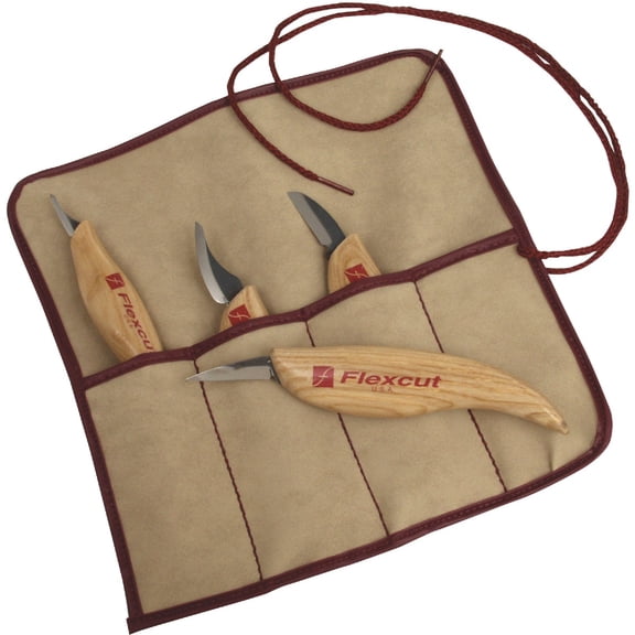 FLEXCUT Carving Tools, Carving Knife Set, High-Carbon Steel Blades, with Solid Ash Handle, Set of 4 KN100