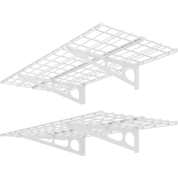 FLEXIMOUNTS 2 Pack 2x4ft Garage Shelving, Wall Shelf Garage Storage Rack, 24-inch-by-48-inch, White, Classic Series