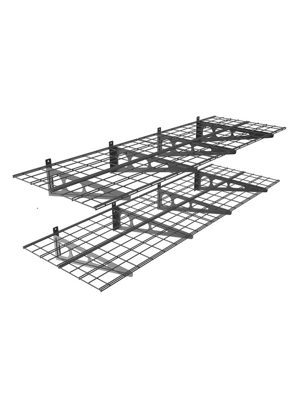 FLEXIMOUNTS 2-Pack Wall Shelf Steel Garage Shelving Storage Rack 24" by 72" (2x6 ft) Black