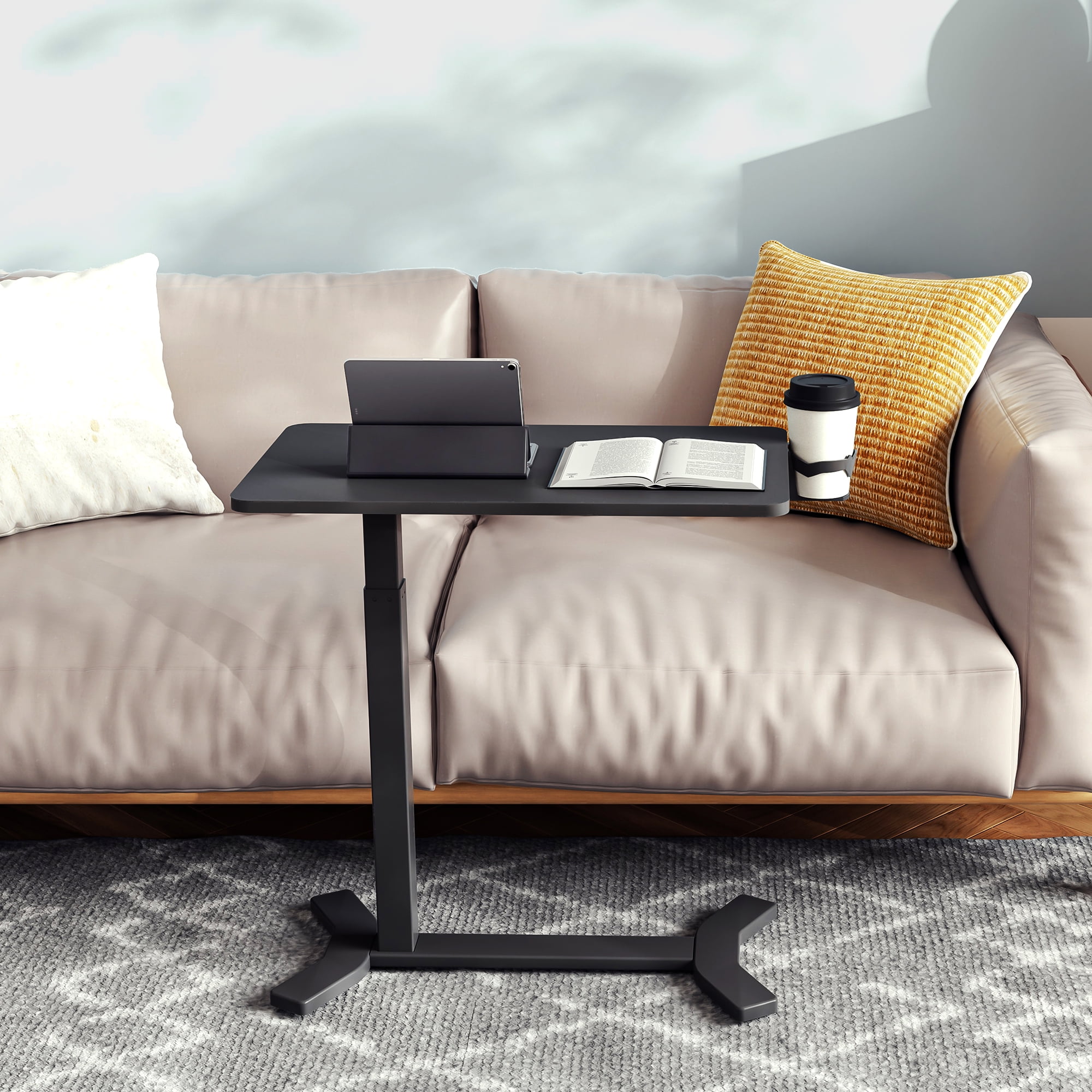 FLEXISPOT 28"x16" Black Adjustable Overbed Bedside Table with Wheels