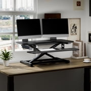 FLEXISPOT 35'' Electric Standing Desk Converter, Motorized Stand up Desk Riser, Monitor and Laptop Workstation with Wide Keyboard Tray, Black