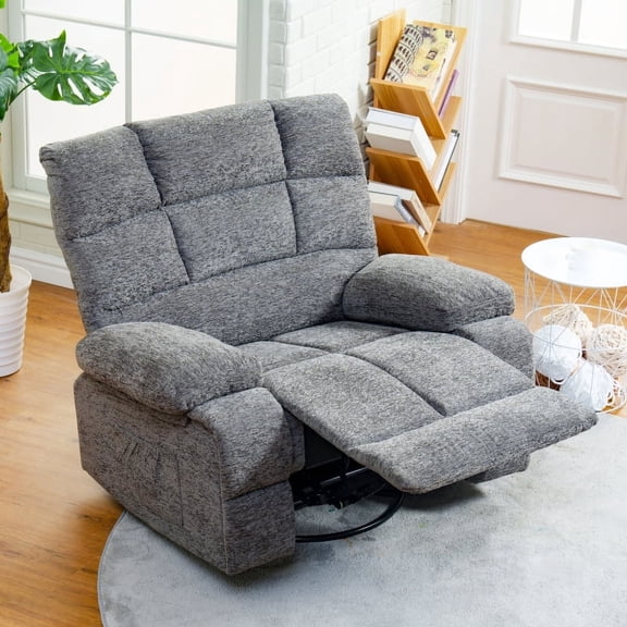 FLEXISPOT Oversized 360° Swivel Rocking Glider Recliner Chair Massage & Heat Manual Reclining Sofa Large Swivel Rocker Recliner Sofa for Big Man,Dim Gray