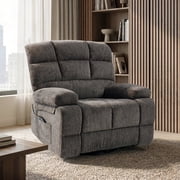 FitStand Swivel Rocker Recliner Chair with USB Port, Heat and Massage, 24.4 Wide Seat Chenille Oversized Recliner, Gray