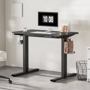 FitStand Electric Height Adjustable Standing Desk, 40x24 One-Piece Desktop Sit Stand up Desk with 176 lbs Load, 4 Memory Heights & 2 Hooks for Home Office, Black