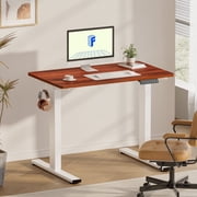FitStand 40x24 Home Office Height Adjustable Standing Desk with Hooks, Ergonomic Electric 2-Stage Stand Up Computer Desk, White and Mahogany