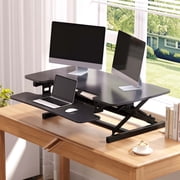 FitStand 42 Height Adjustable Stand Up Desk Converter - Smooth & Effortless Lift, Compatible with Dual Monitor Mount, Removable Keyboard Tray - Sit to Stand Riser, Black