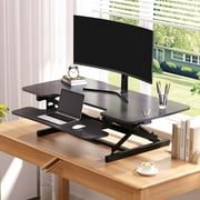 FitStand 47 Height Adjustable Stand Up Desk Converter, Height Adjustable Sit to Stand Riser, Dual Monitor and Laptop Workstation with Wide Keyboard Tray,Black