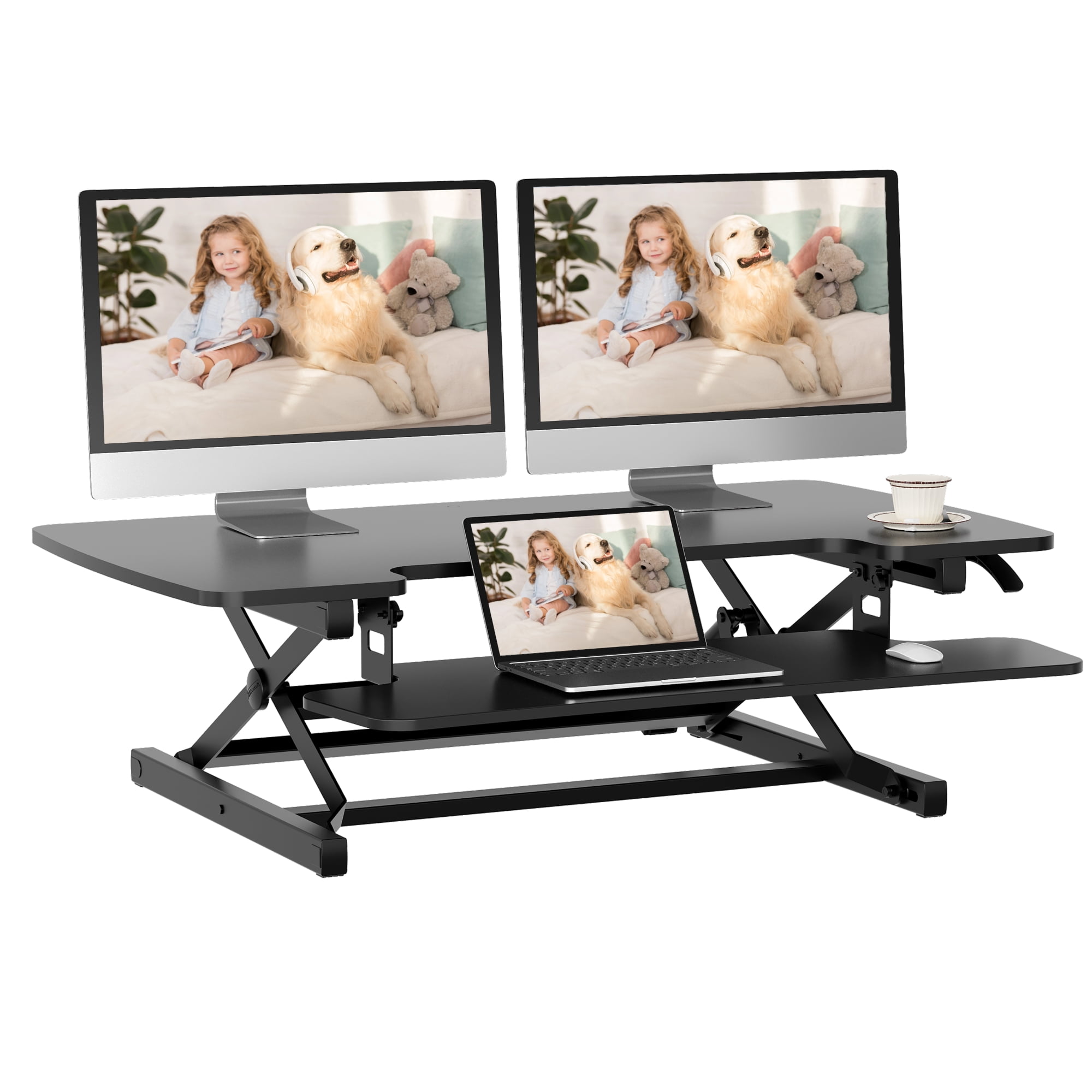 FLEXISPOT 47 " Height Adjustable Stand Up Desk Converter, Height Adjustable Sit to Stand Riser, Dual Monitor and Laptop Workstation with Wide Keyboard Tray,Black