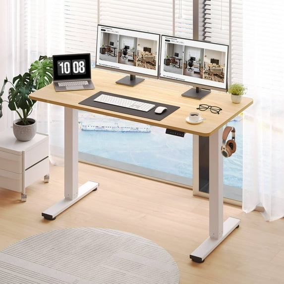 FLEXISPOT 48" x 30" Home Office Electric Height Adjustable Standing Desk Memory Programmable Presets Computer Desk White and Maple