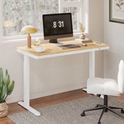 FLEXISPOT 48x24 White Home Office Height Adjustable Standing Desk Bamboo Texture Top with USB Charge Ports