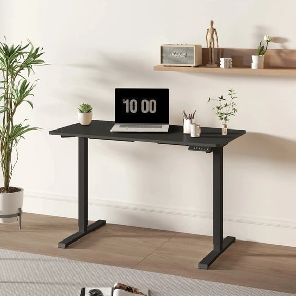 FitStand Electric Height Adjustable Standing Desk, 48"x24" One-Piece Desktop Sit Stand up Desk with 176 lbs Load, 4 Memory Heights & 2 Hooks for Home Office, Black
