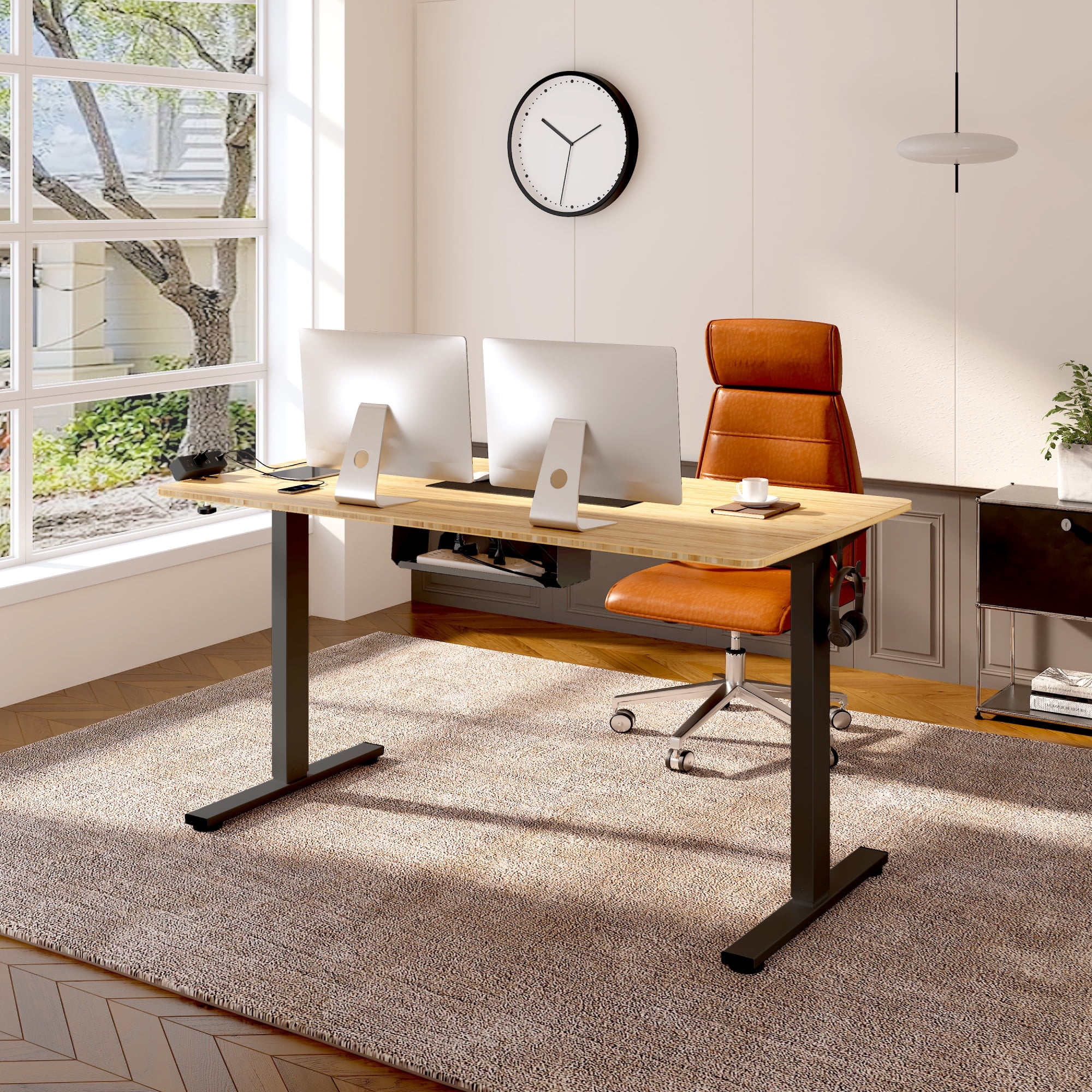 FLEXISPOT 48 x30 Black and Maple Home Office Height Adjustable Standing Desk Whole piece Desktop Computer Desk Walmart Business Supplies