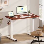 FLEXISPOT 48x30 Home Office Height Adjustable Standing Desk with Hooks, Ergonomic Electric 2-Stage Stand Up Computer Desk, White and Mahogany