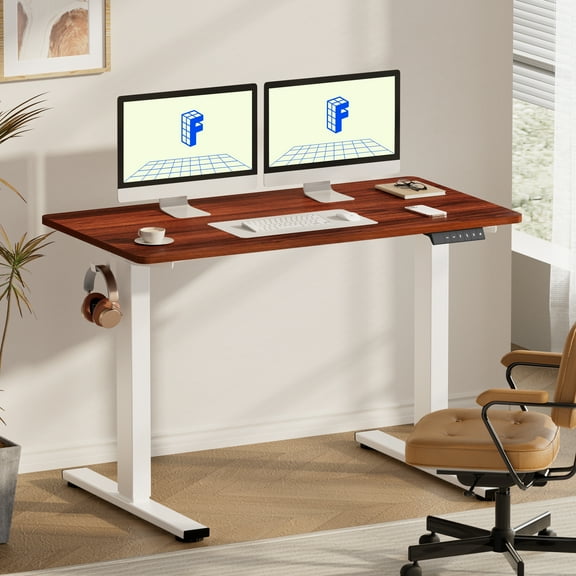 FLEXISPOT 55" x 28" Home Office Electric Height Adjustable Standing Desk Memory Programmable Presets Computer Desk White and Mahogany