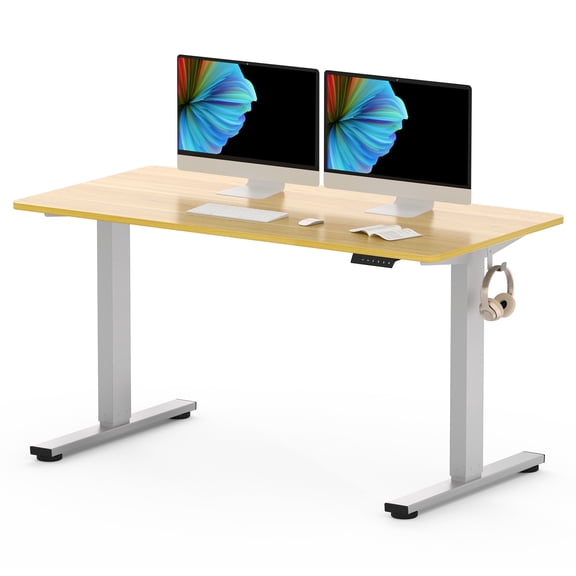 FLEXISPOT 55" x 28" Electric Height Adjustable Standing Desk with Whole-Piece Desktop, Ergonomic Sit Stand Computer Desk for Home Office Workstation, Maple