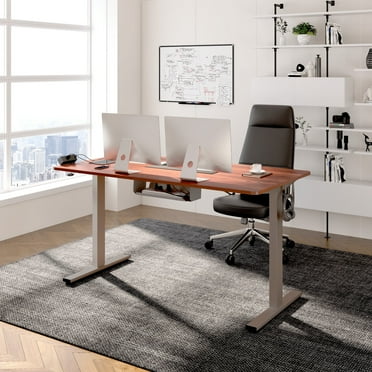 FLEXISPOT 55" x 28" Home Office Height Adjustable Standing Desk Memory Programmable Presets Computer Desk Gray and Mahogany