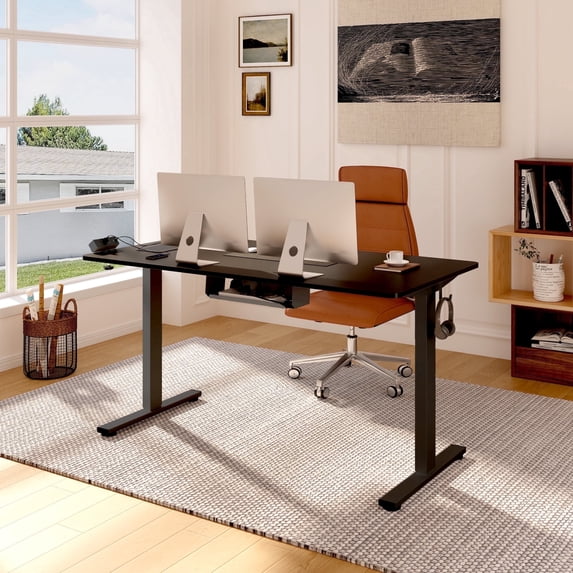 FLEXISPOT 55"x28" Black Home Office Height Adjustable Standing Desk Whole-piece Desktop Computer Desk