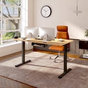 FLEXISPOT 55x28 Black and Maple Home Office Height Adjustable Standing Desk Whole-piece Desktop Computer Desk