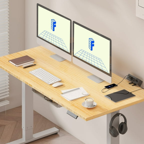 Flexispot 55"x28" Erogonomic Home Office Height Adjustable Standing Desk Bamboo Desktop Gray Frame Computer Desk