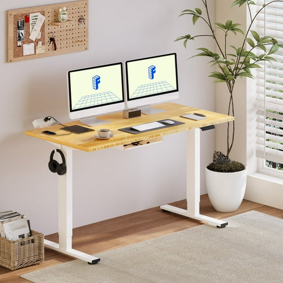 Flexispot 55"x28" Erogonomic Home Office Height Adjustable Standing Desk Bamboo Desktop White Frame Computer Desk