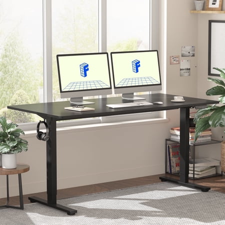 FitStand 55"x28" Home Office Height Adjustable Standing Desk with Hooks, Ergonomic Electric 2-Stage Stand Up Computer Desk, Black price history and forecast - FitStand FS-E1-SD