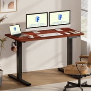 FitStand 60x24 Home Office Height Adjustable Standing Desk with Hooks, Ergonomic Electric 2-Stage Stand Up Computer Desk, Black and Mahogany