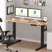 FitStand 60x24 Home Office Height Adjustable Standing Desk with Hooks, Ergonomic Electric 2-Stage Stand Up Computer Desk, Black and Maple
