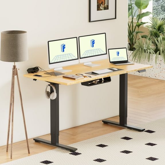 Flexispot 60"x30" Erogonomic Home Office Height Adjustable Standing Desk Bamboo Desktop Black Frame Computer Desk