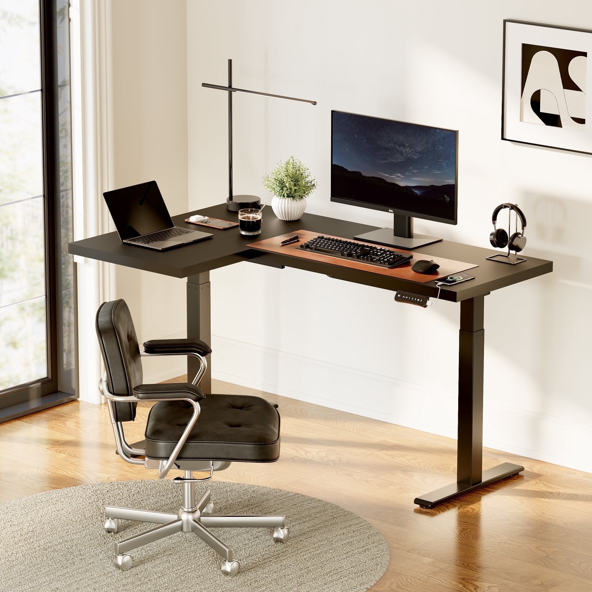 FLEXISPOT 63"x40" L Shaped Height Adjustable Standing Desk Dual Motor Corner Desk Black Computer Desk with Splice Board