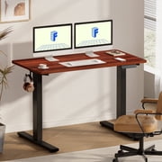 FLEXISPOT Adjustable Height Hooks and Control Panel Black Standing Desk, Mahogany
