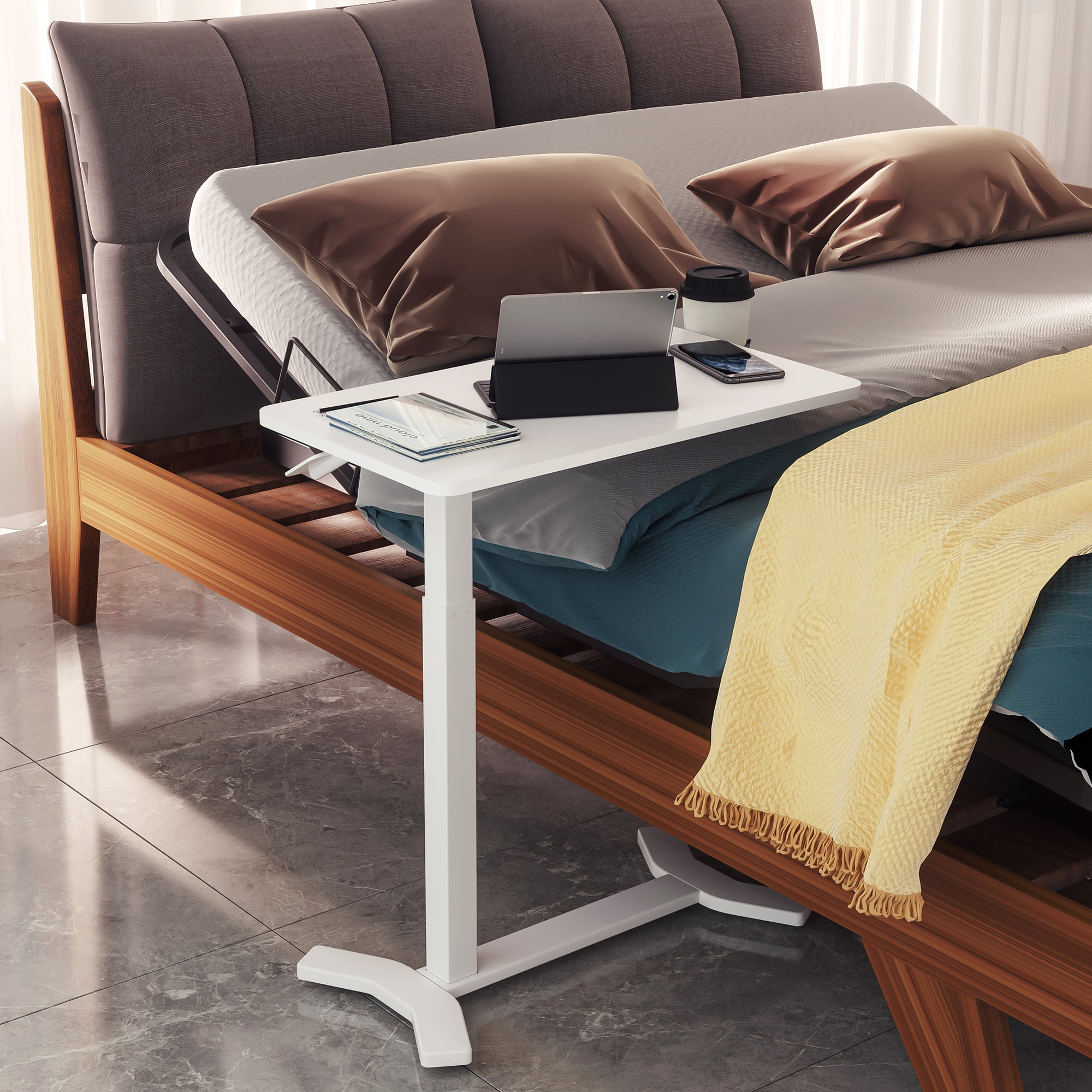 FLEXISPOT Adjustable Overbed Bedside Table with Wheels Laptop Table