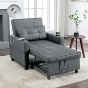 FLEXISPOT Convertible Sleeper Chair Bed, Pullout Small Sleeping Chair w/Adjustable Backrest, Pillow, Side Pockets, USB, Cup Holders, Pull Out Sofa Bed for Living Room