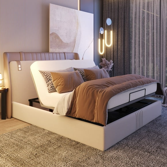 FLEXISPOT Dual Motors Adjustable Bed Frame with Segmented Design, Easy Assembly, Wired Remote, Whisper-Quiet Motor, and Oxford Fabric Bedspread,Queen