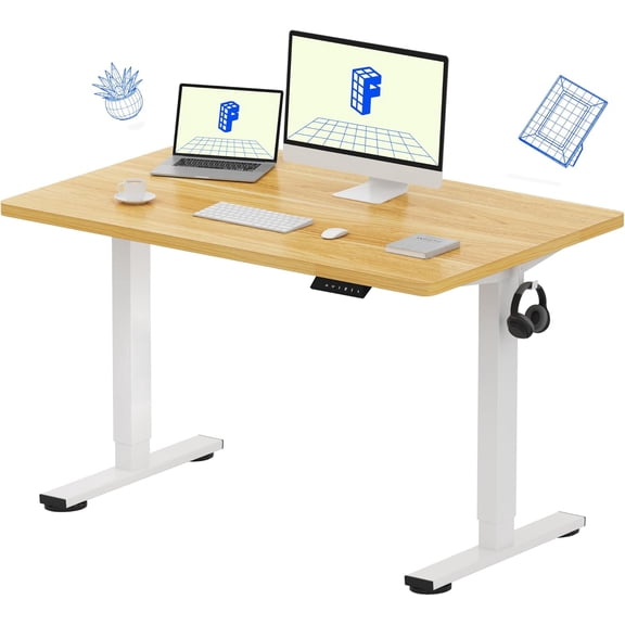 FLEXISPOT EN1 Standing Desk 48"x30" - Maple, 1" Thick Seamless Desktop, 176 LBS Capacity, Home Office, 4 Memory Presets, Dual Monitor Setup, Anti-Collision