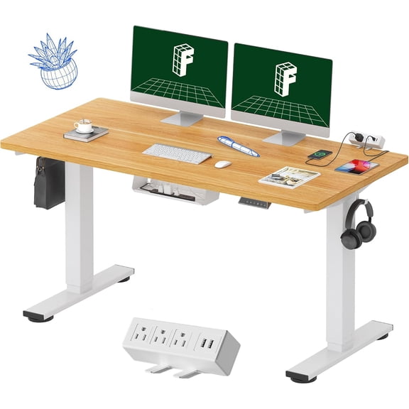 FLEXISPOT EN2 55"x28" Whole-Piece Standing Desk with Power Strip, Maple | Whole-Piece Desktop, Easy-Access Clamp Power Strip, Organized Cable Management, Modern Home Office Setup