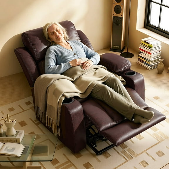 FLEXISPOT Power Lift Recliner Chair with Massage & Heat, Dual Motor Electric Lift Chair, Wide Seat Faux Leather Reclining Chair for Elderly, Soft Upholstered, Infinite Position, Living Room,L Size