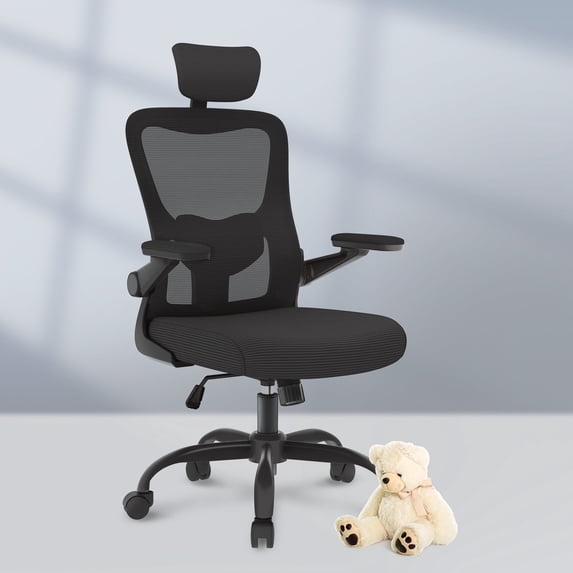 FLEXISPOT Ergonomic Office Chair, Mesh Computer Desk Chair with 3D Flip-up Armrests, High Back, Adjustable Headrest and Lumbar Support, Black