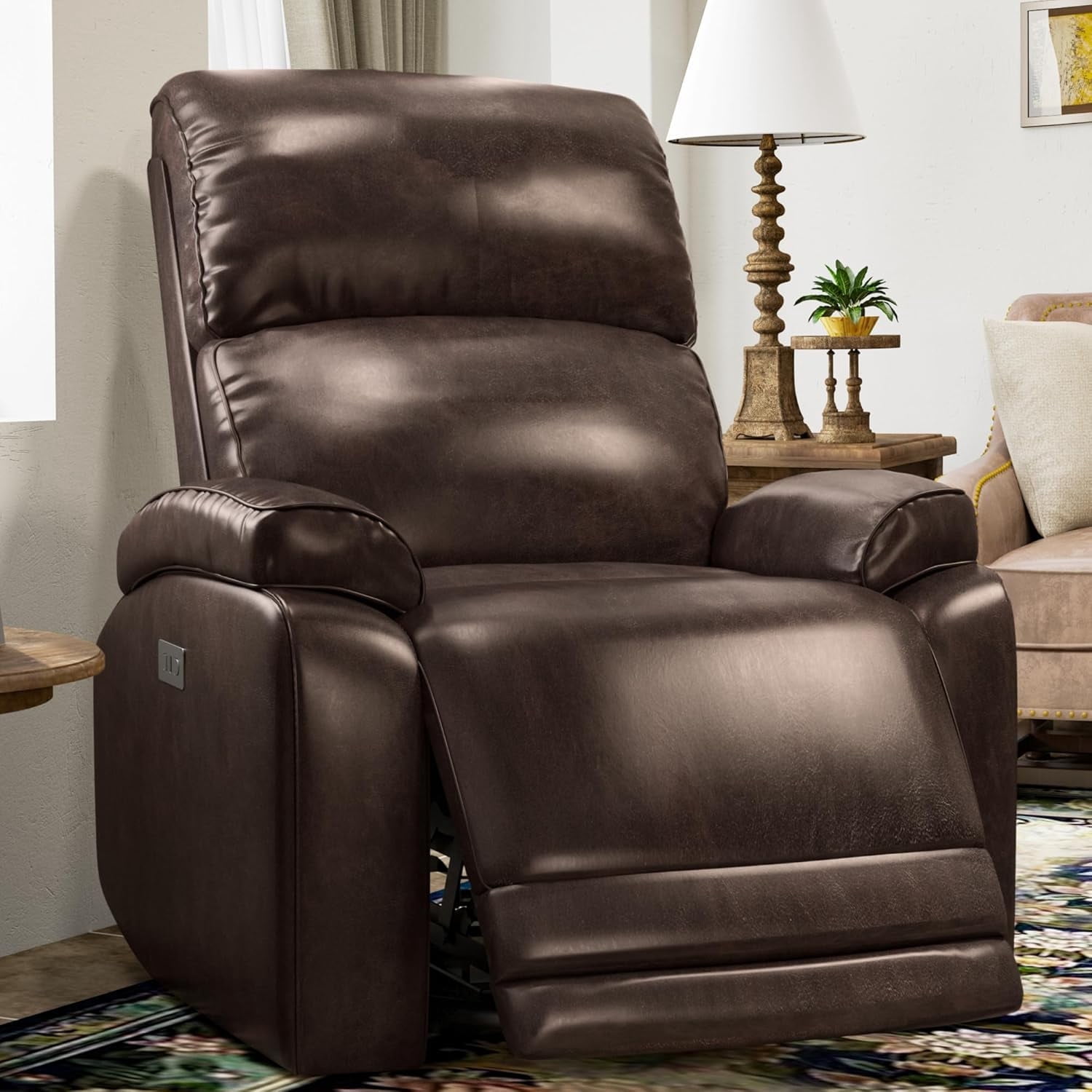 FLEXISPOT Genuine Leather Power Swivel Recliner Chair, Rocker Glider ...