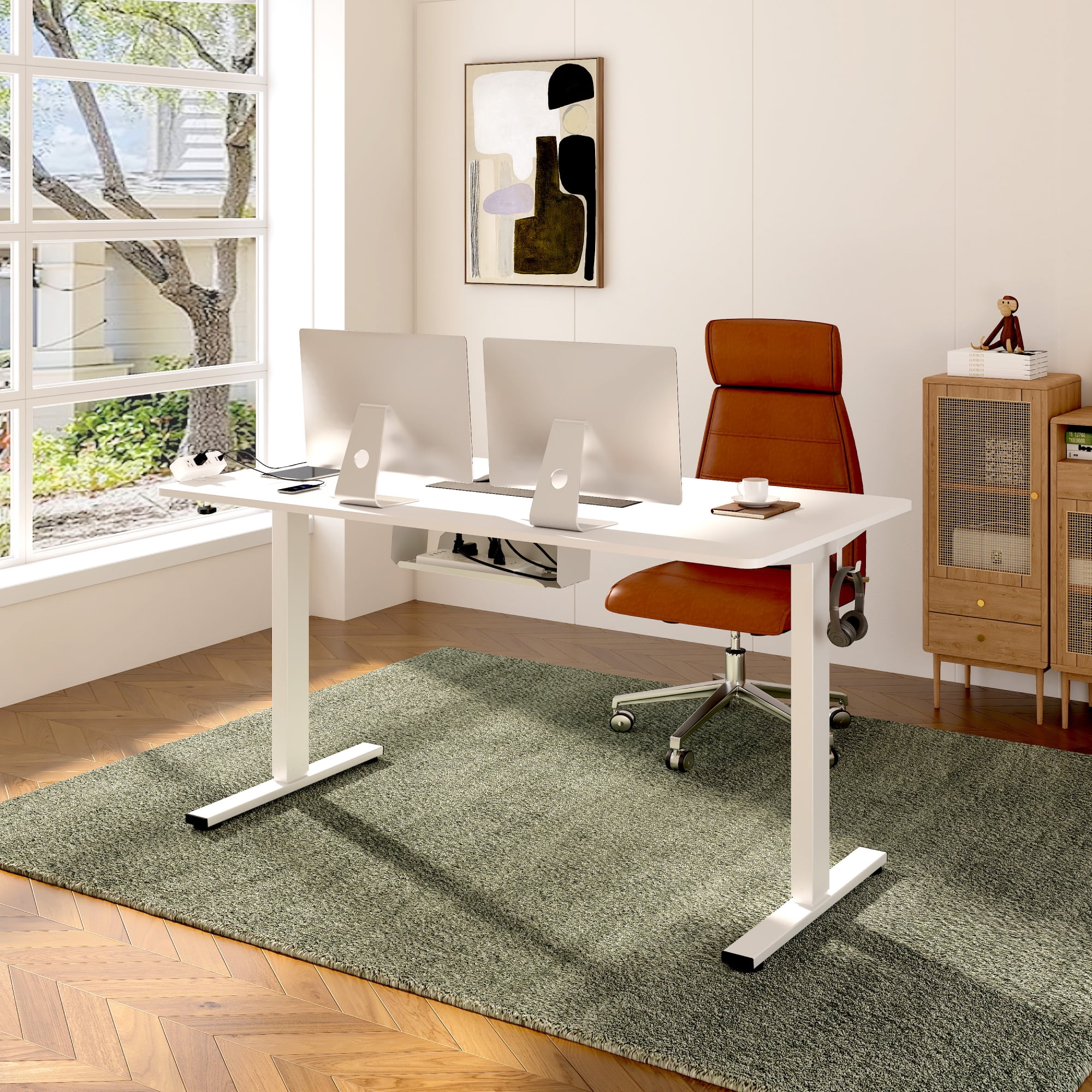 FLEXISPOT Home Office Electric Height Adjustable Standing Desk 48 x 30 Memory Programmable Presets Computer Desk White Frame White Top Walmart Business Supplies